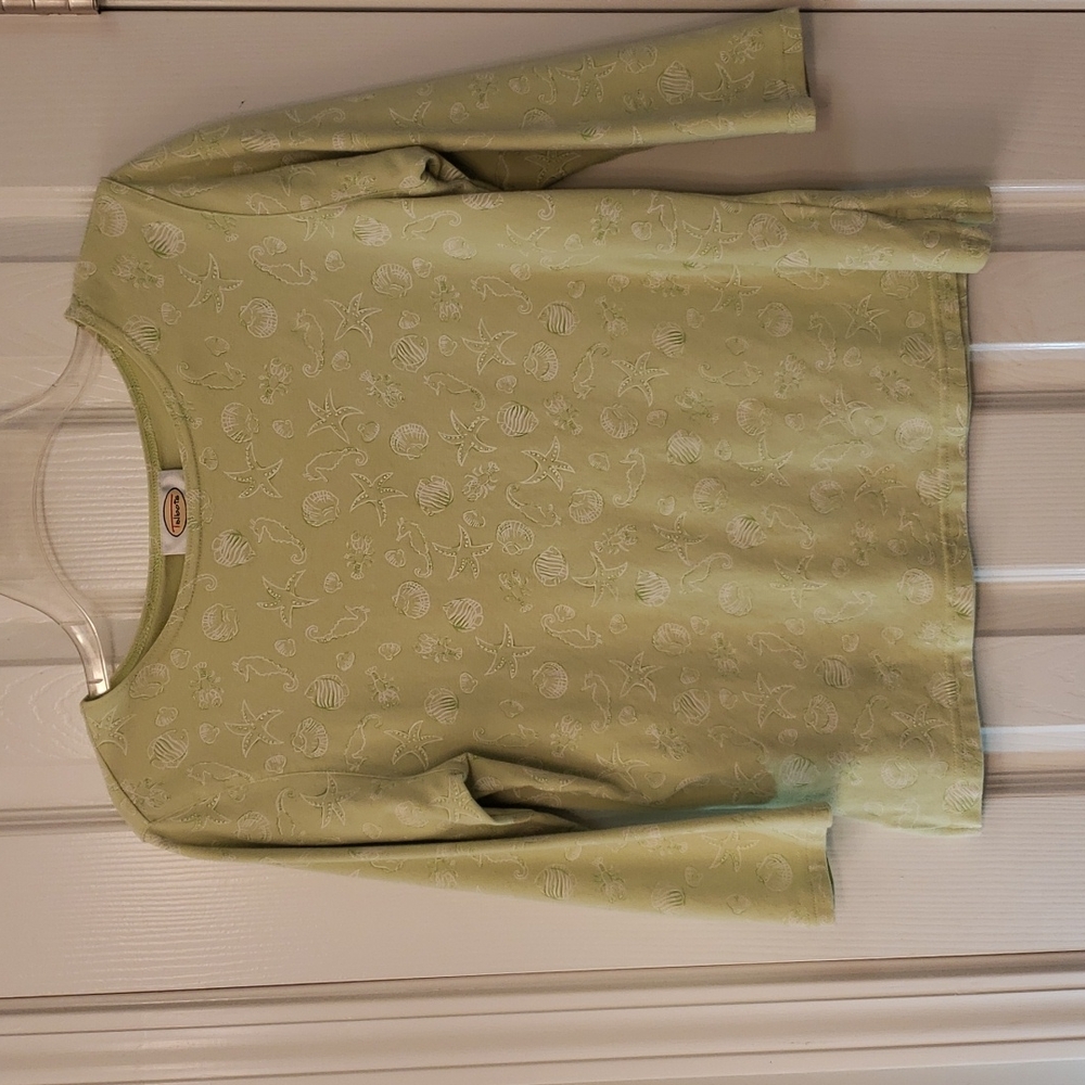 Talbots Petites Green Ocean Themed Cotton Shirt